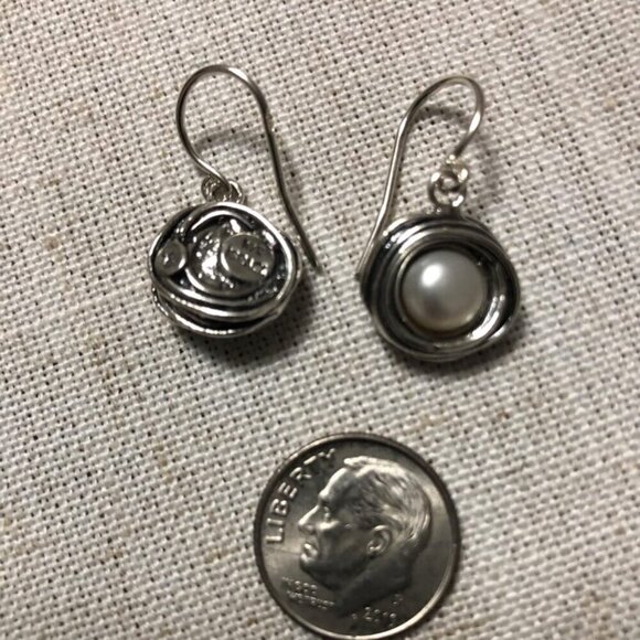 Women's 925 Sterling Silver Dangle Drop Earrings With A Fresh Water White Pearl - Picture 3 of 12